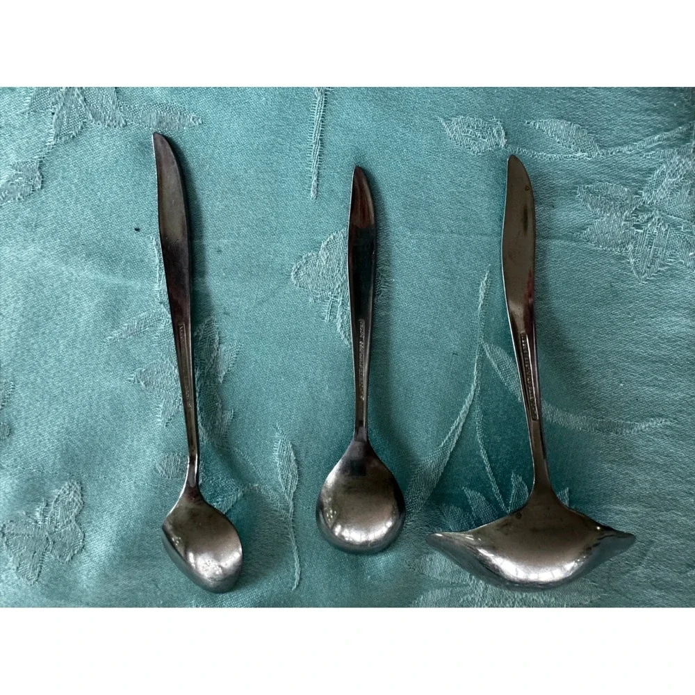 Vintage Silhouette Stainless Korea Flatware Ladle Sugar Spoon Teaspoon Set 3pc